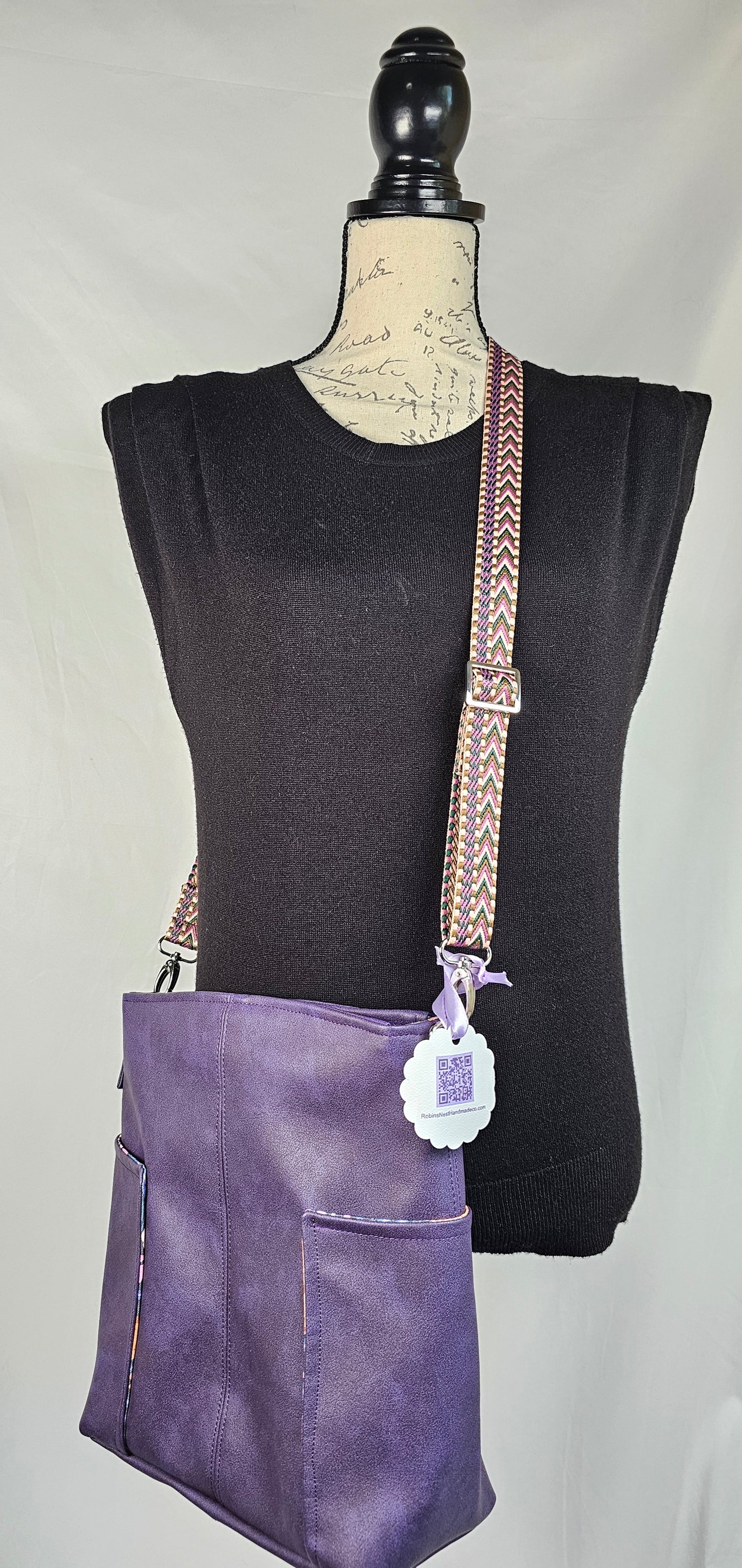 Large Compass Crossbody - Purple Faux Leather