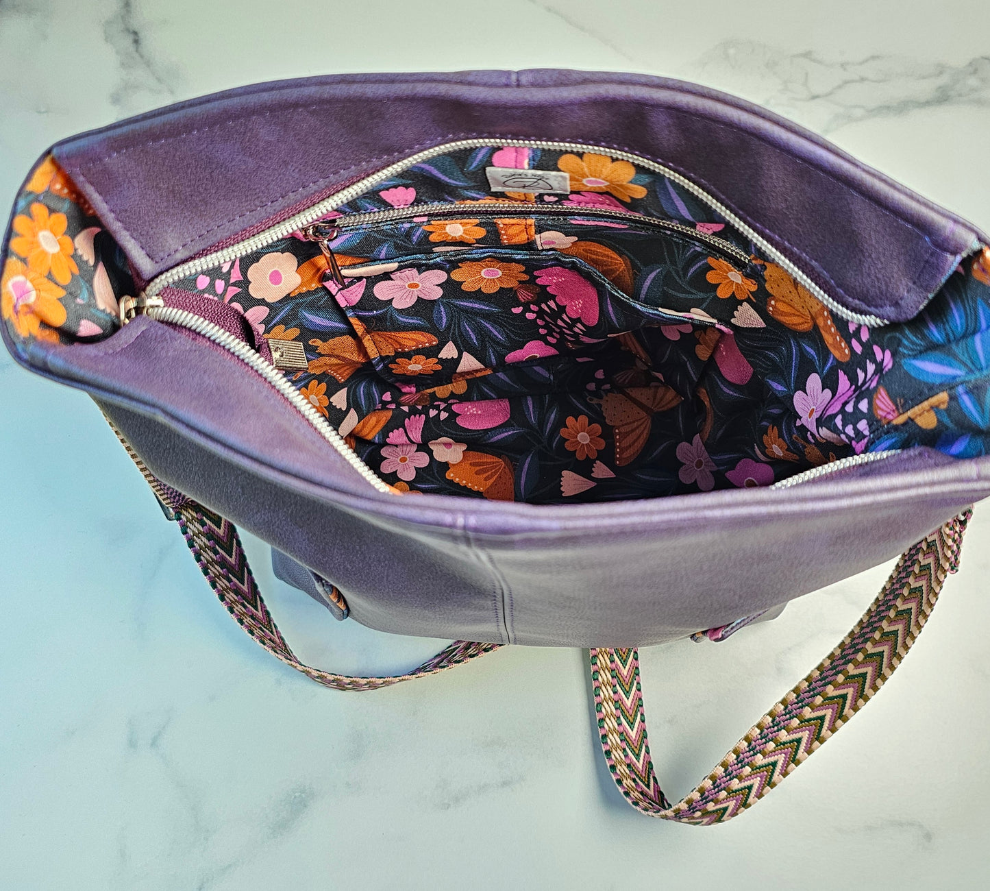 Large Compass Crossbody - Purple Faux Leather