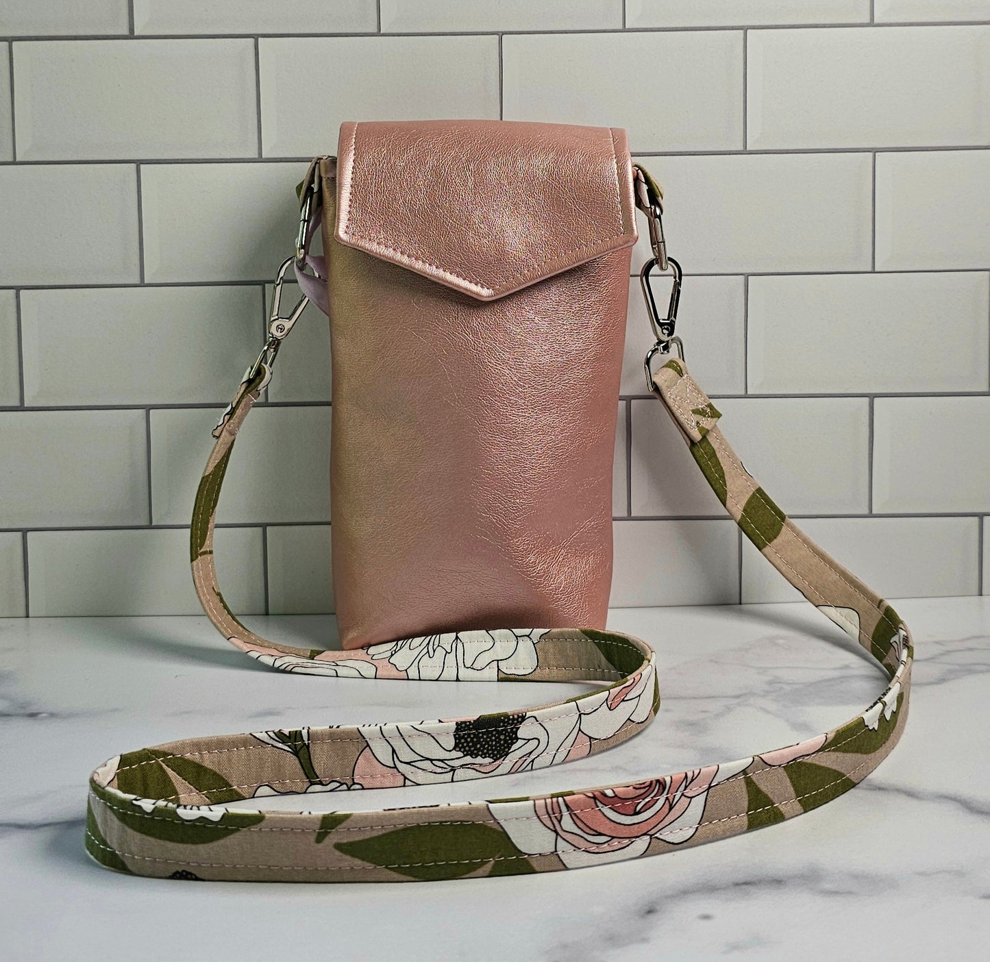 Blush Faux Leather Cell Phone Crossbody