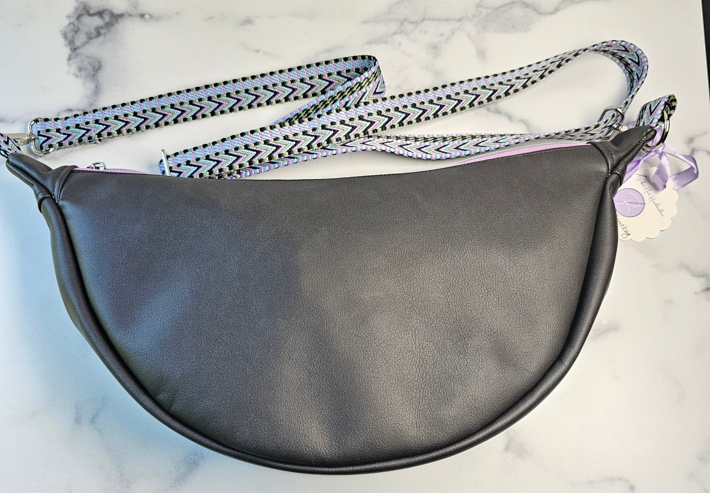 Large Crescent Crossbody - Black Faux Leather