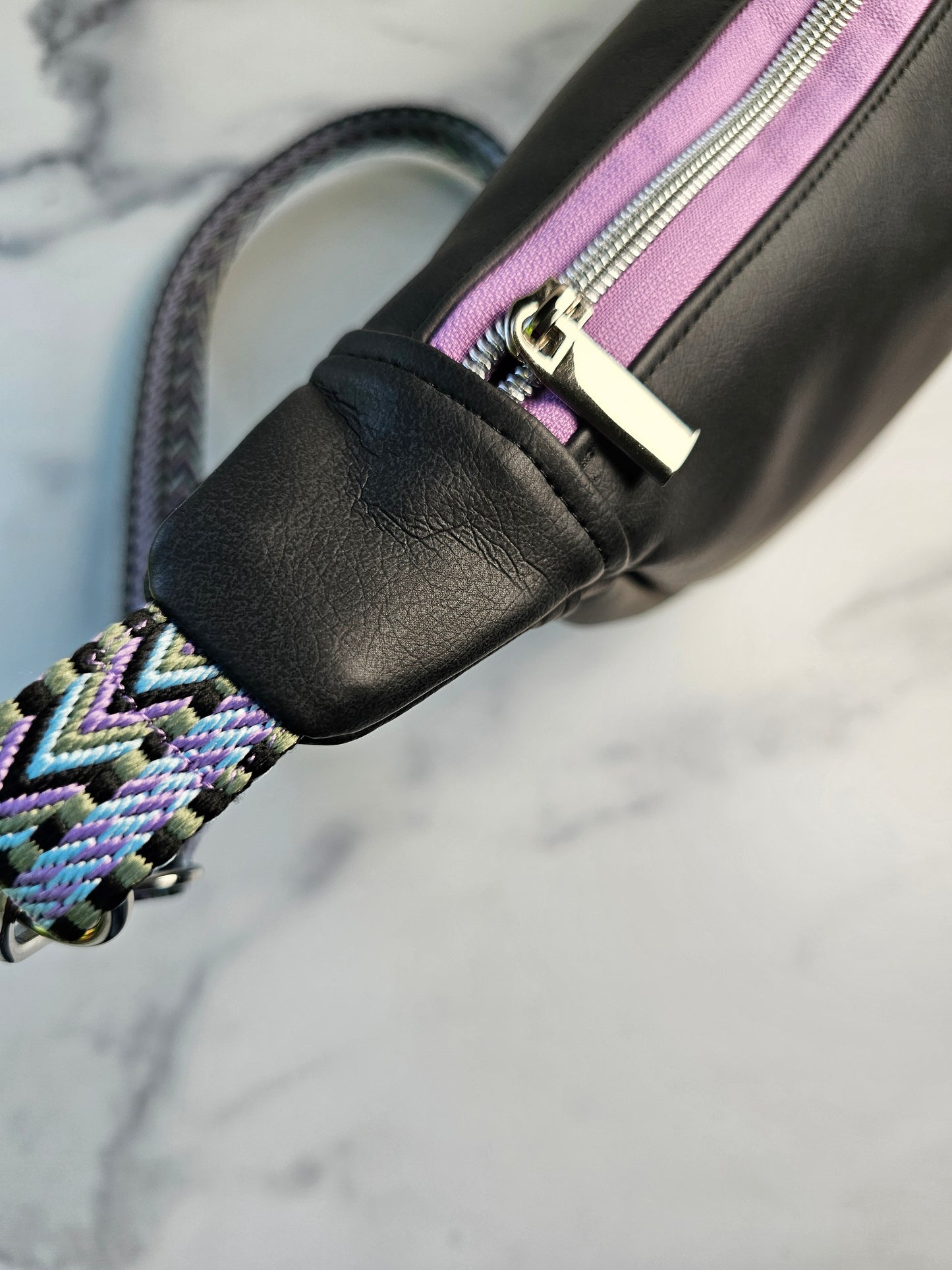 Large Crescent Crossbody - Black Faux Leather