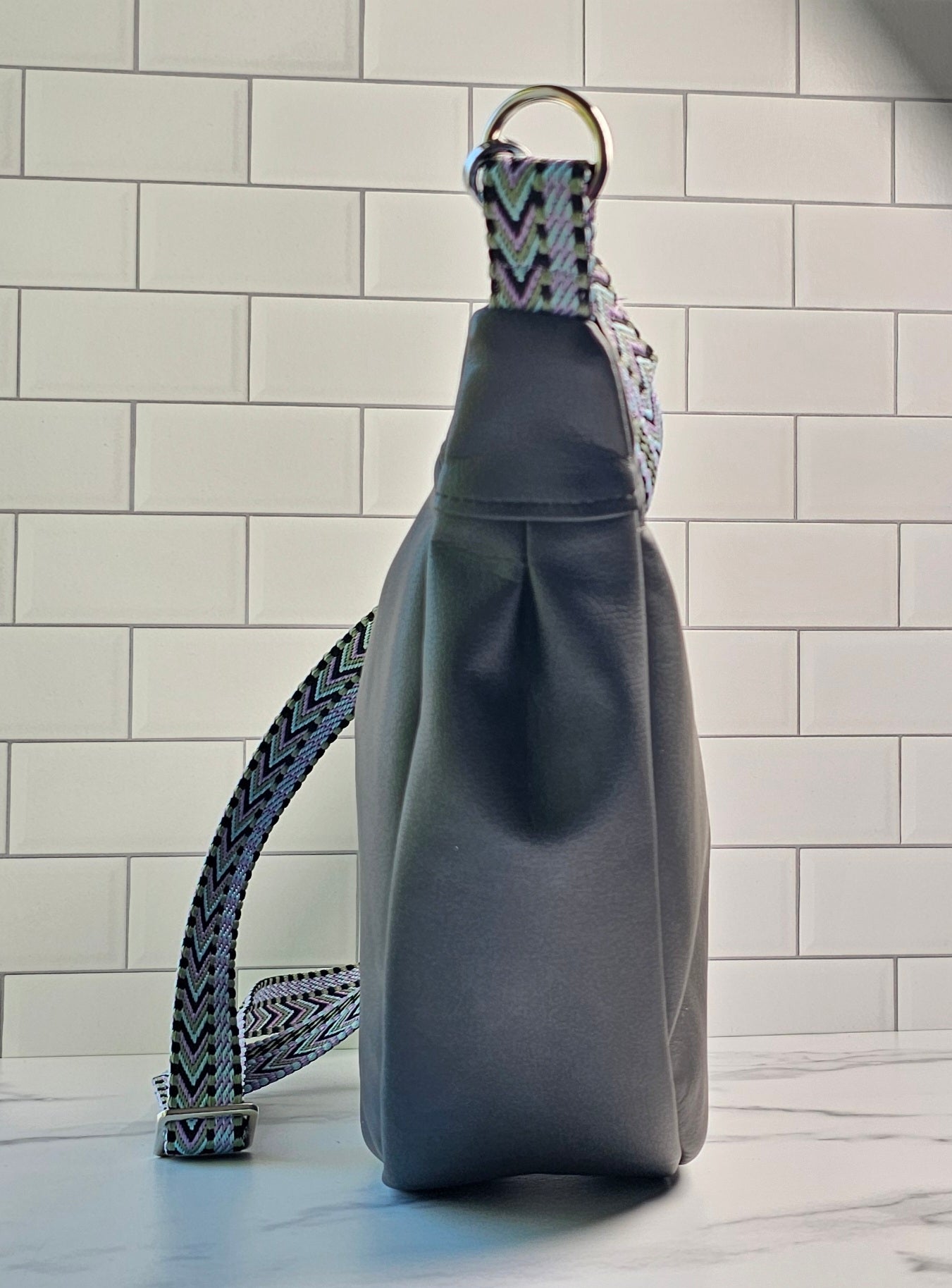 Large Crescent Crossbody - Black Faux Leather