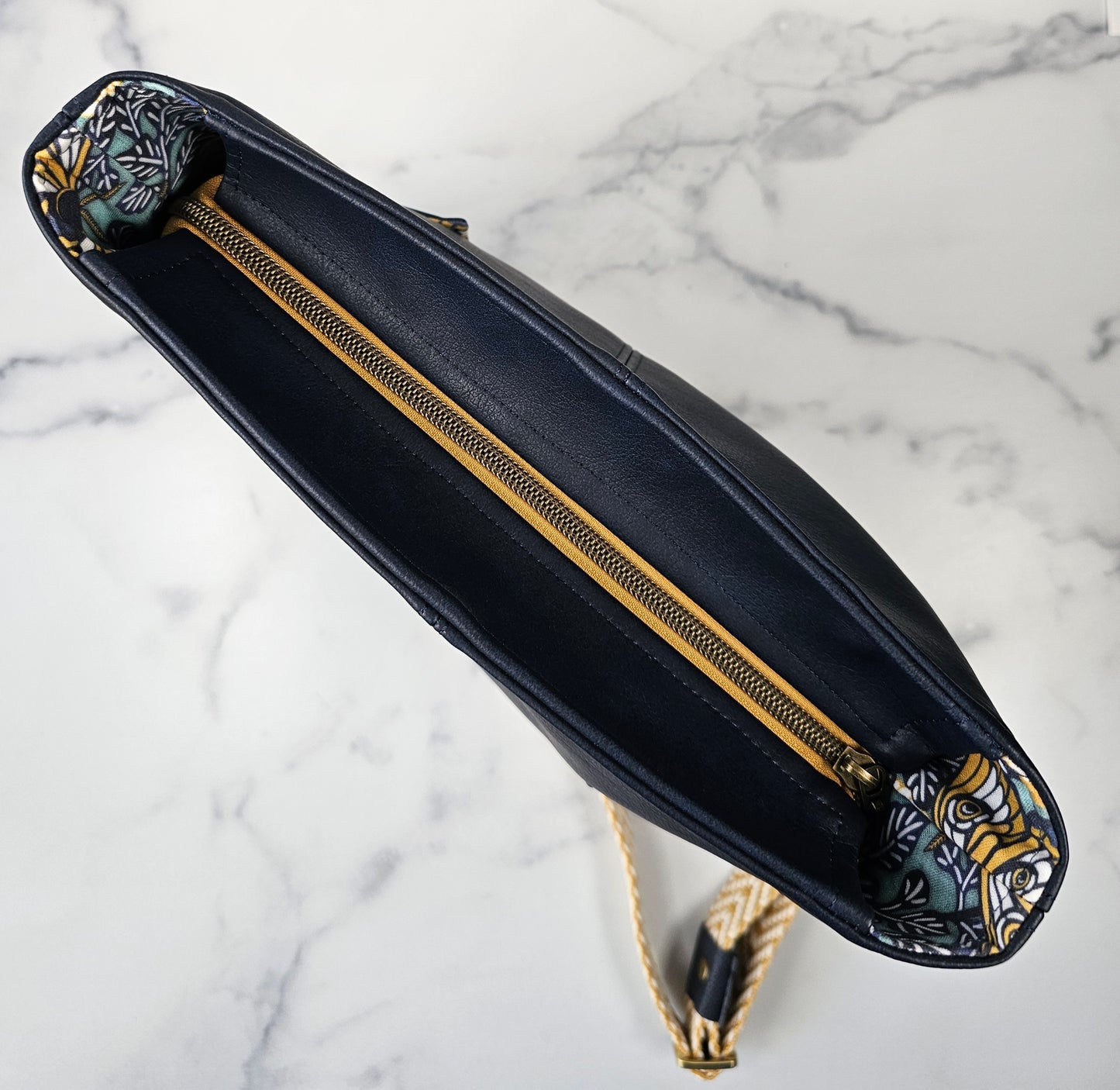 Large Compass Crossbody - Navy Faux Leather