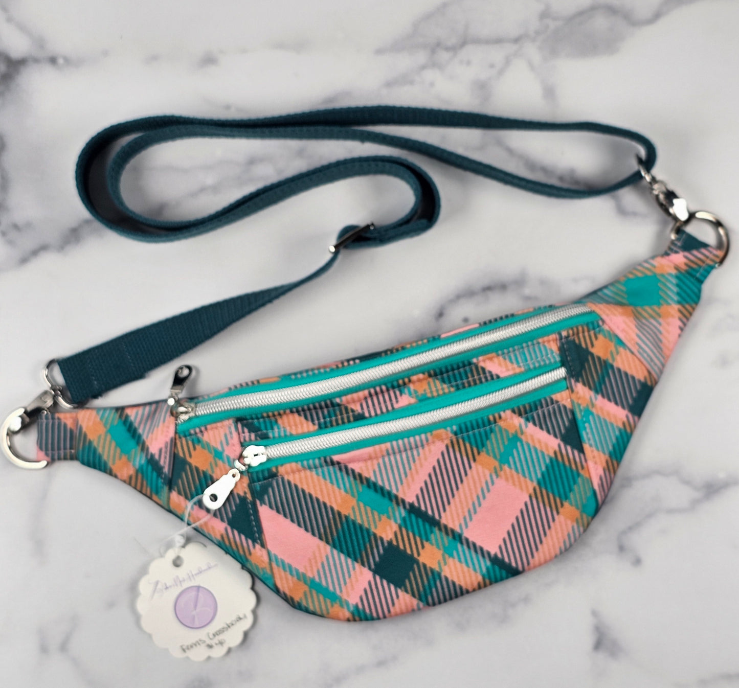 Colorful Plaid Bum Bag with Mint Green Lining