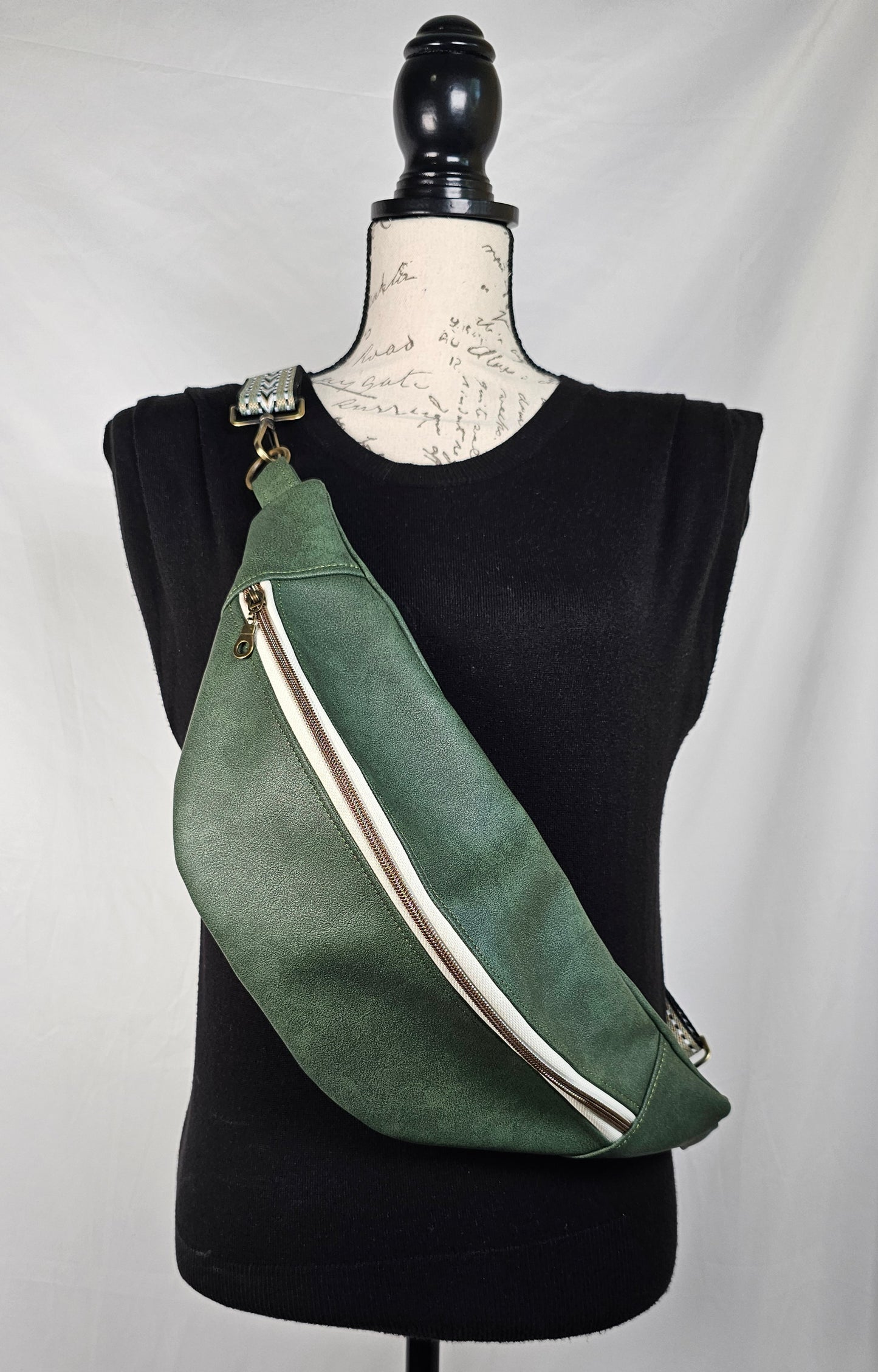 Large Green Faux Leather Bum Bag - Garden Trail Edition