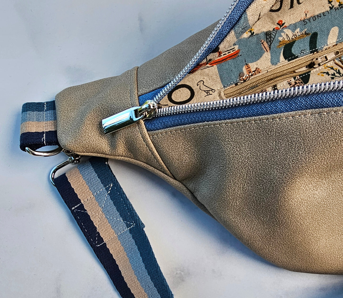 Large Greige Faux Leather Bum Bag - Wanderlust Edition