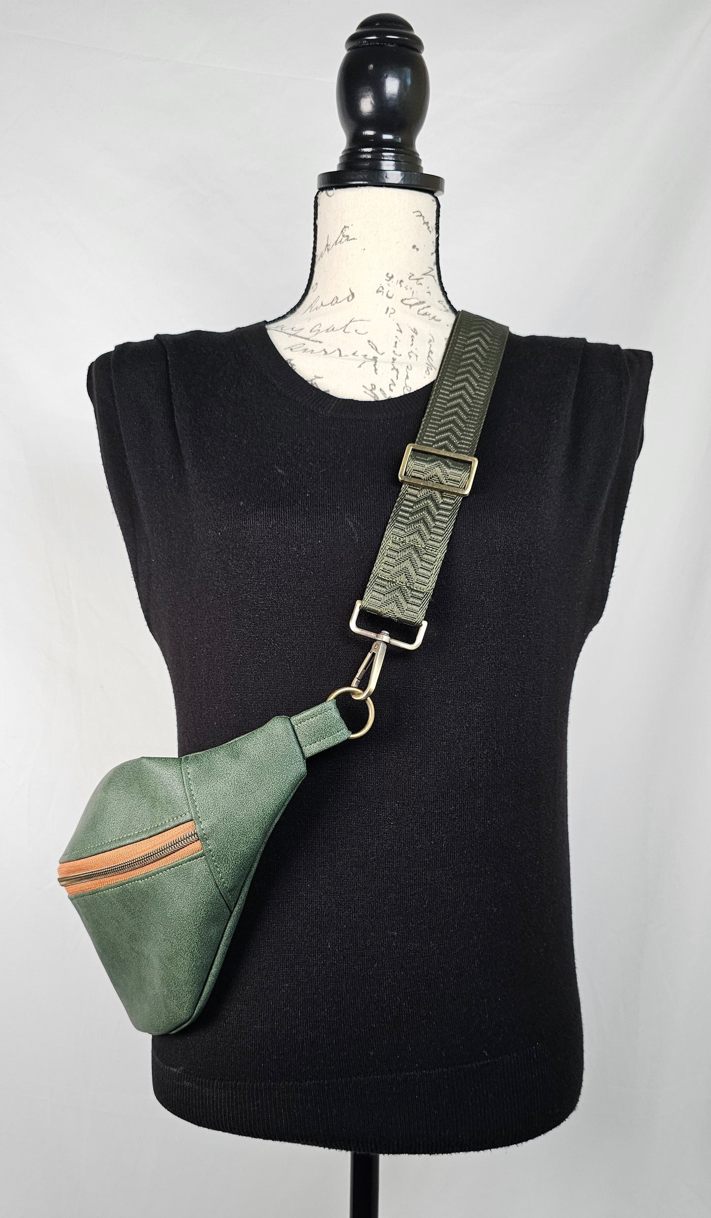 Green Faux Leather Bum Bag with Floral Lining
