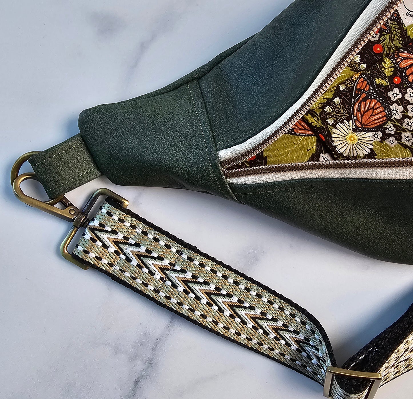 Large Green Faux Leather Bum Bag - Garden Trail Edition