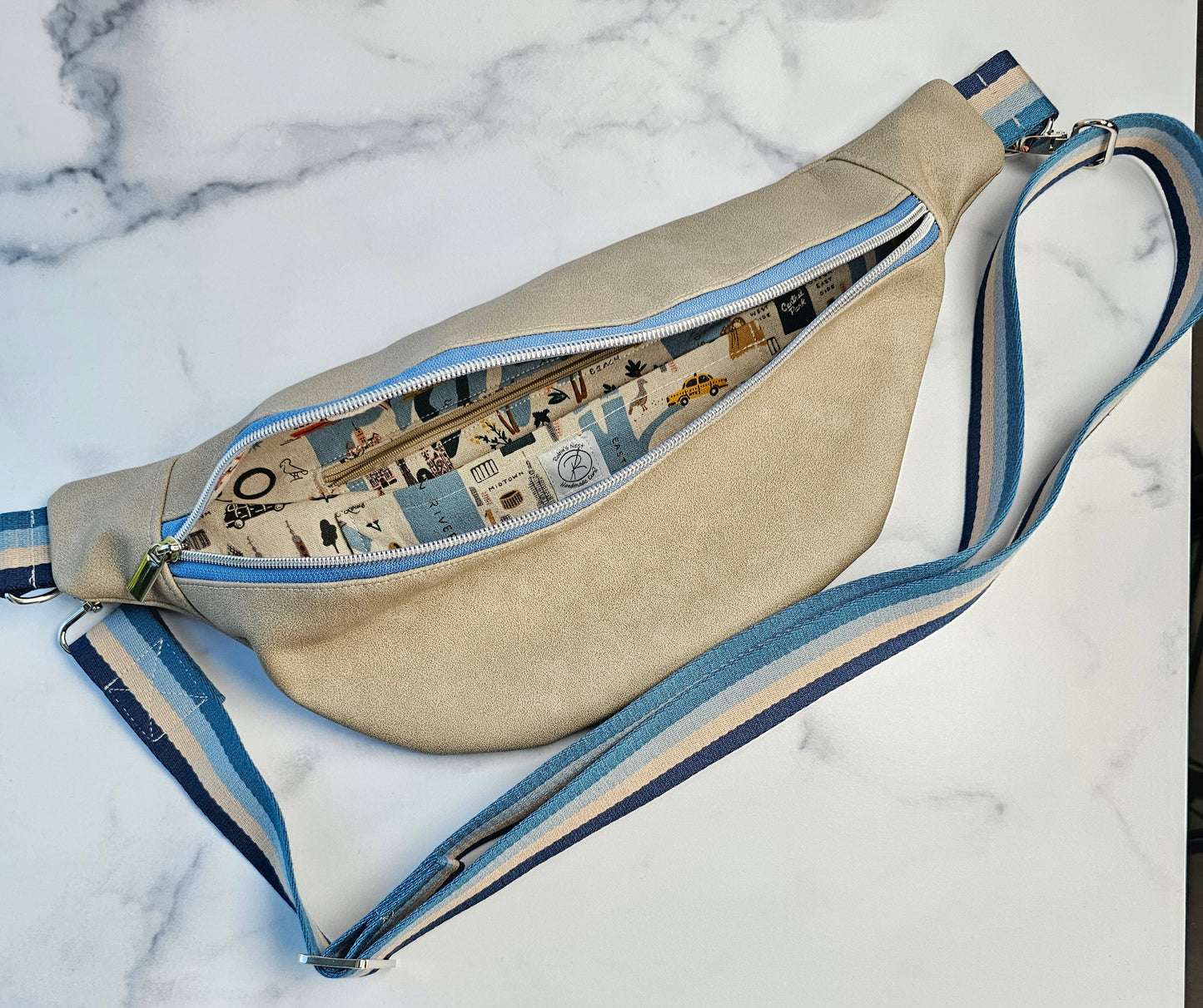 Large Greige Faux Leather Bum Bag - Wanderlust Edition