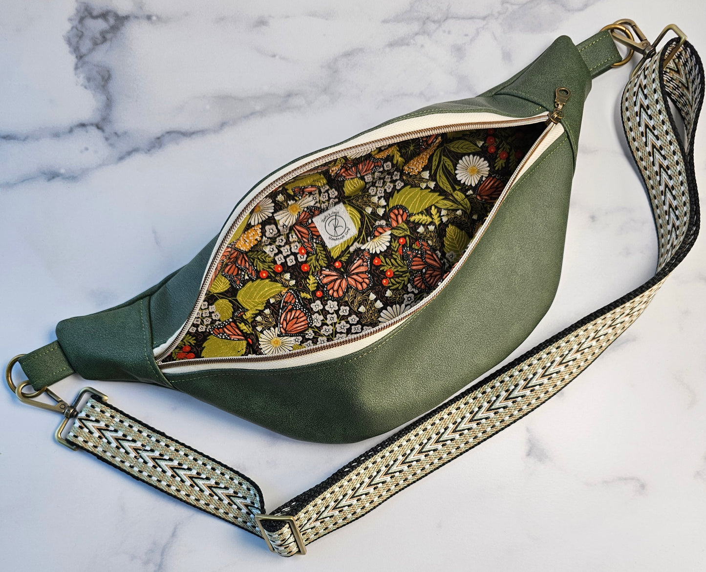 Large Green Faux Leather Bum Bag - Garden Trail Edition