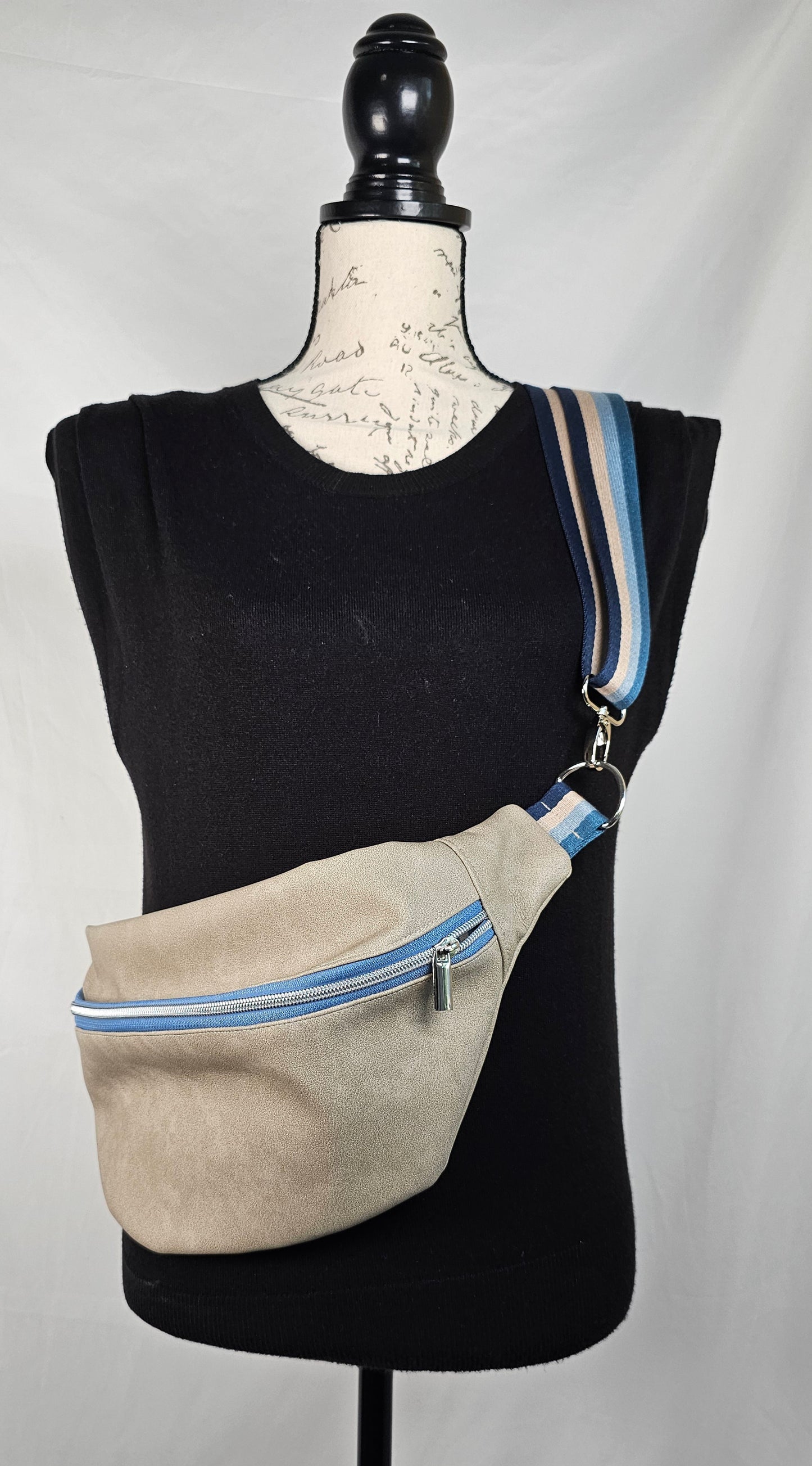 Large Greige Faux Leather Bum Bag - Wanderlust Edition