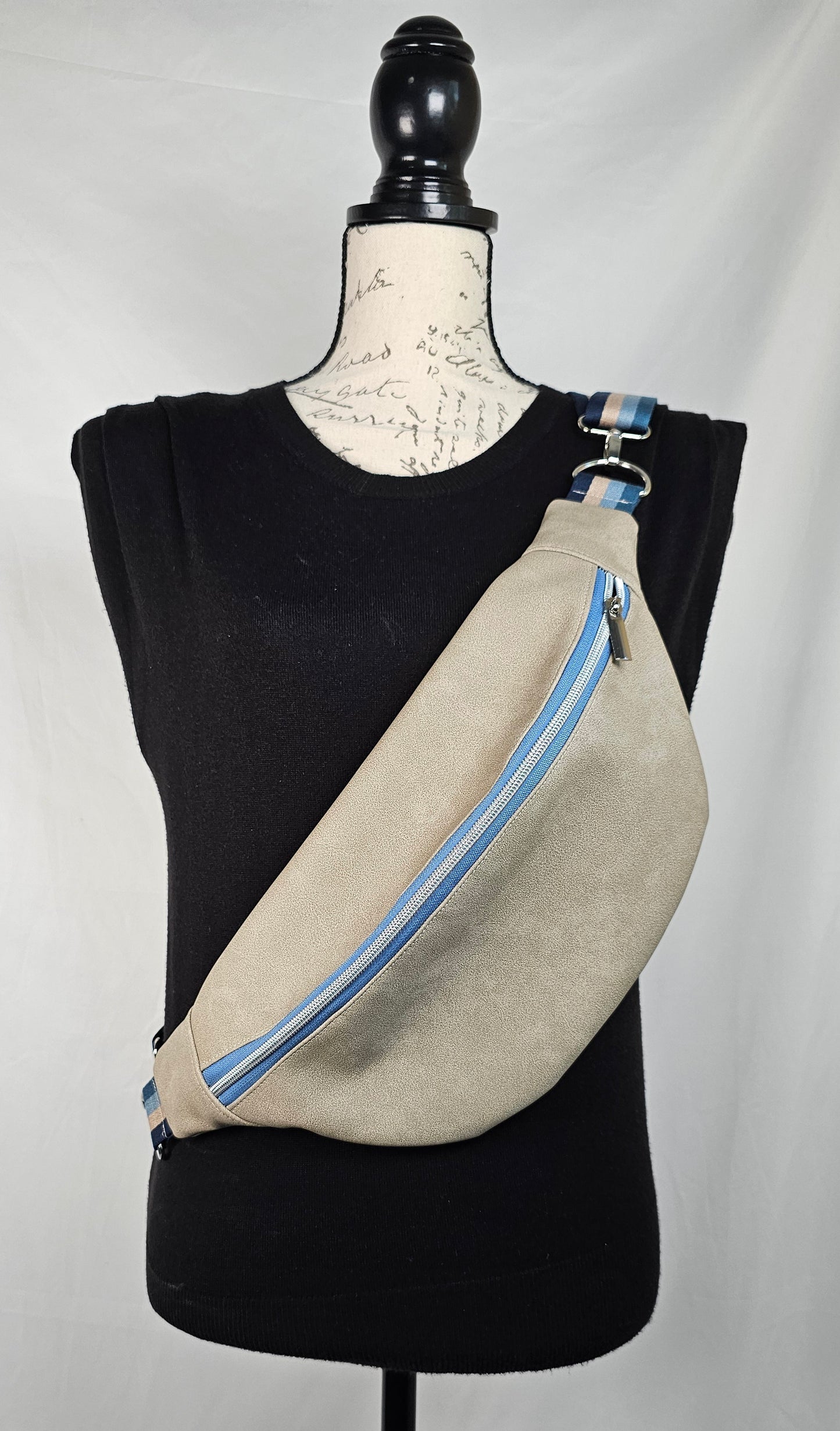 Large Greige Faux Leather Bum Bag - Wanderlust Edition