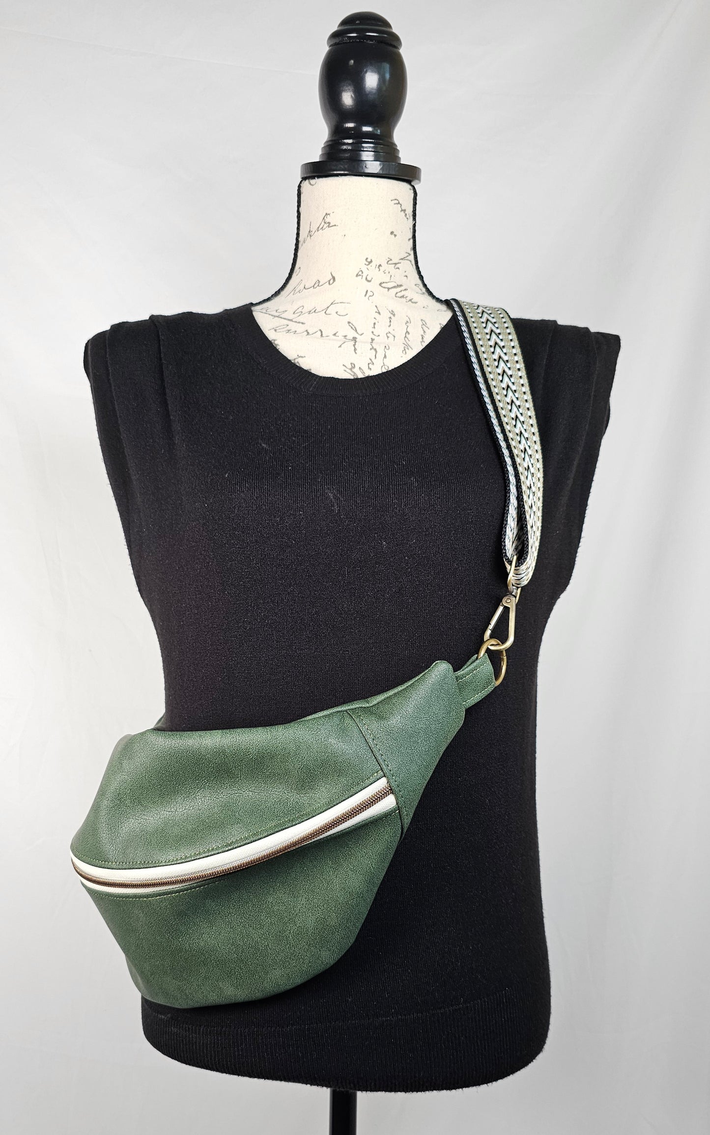 Large Green Faux Leather Bum Bag - Garden Trail Edition