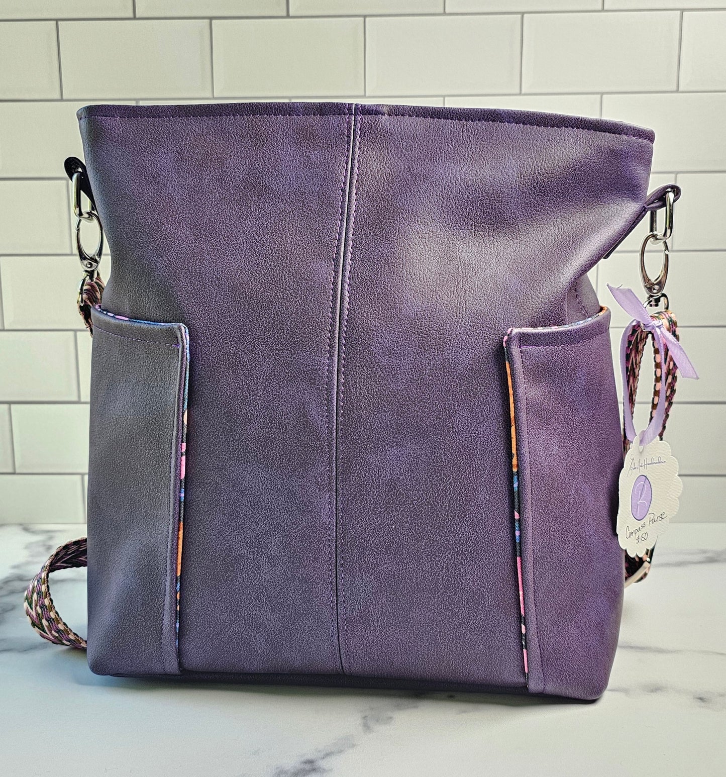Large Compass Crossbody - Purple Faux Leather