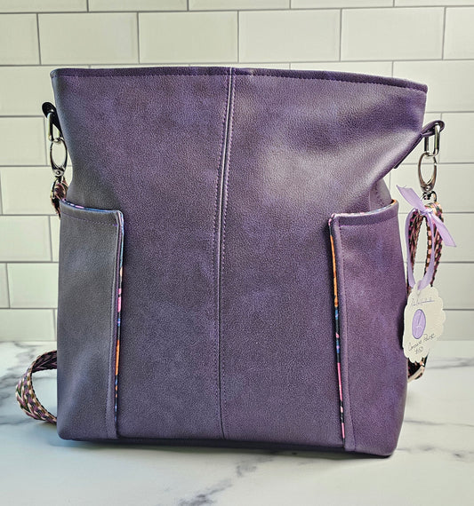 Large Compass Crossbody - Purple Faux Leather