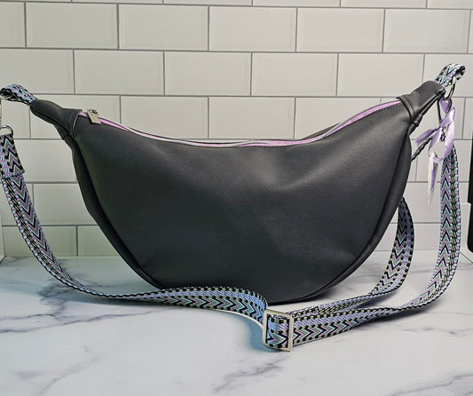 Large Crescent Crossbody - Black Faux Leather