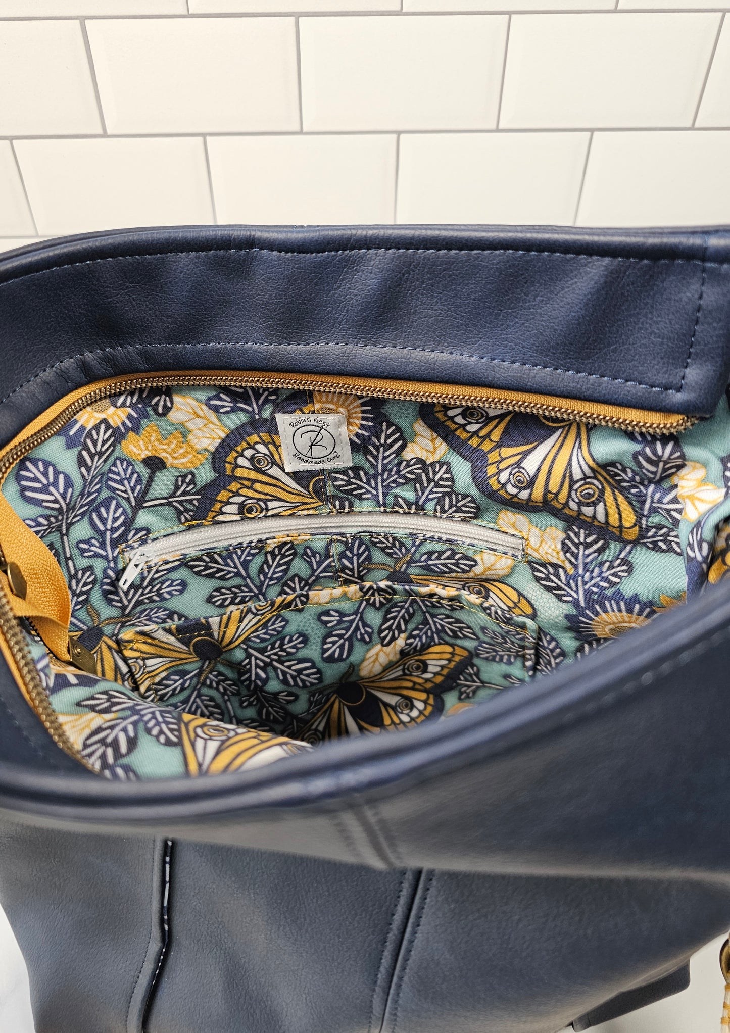 Large Compass Crossbody - Navy Faux Leather