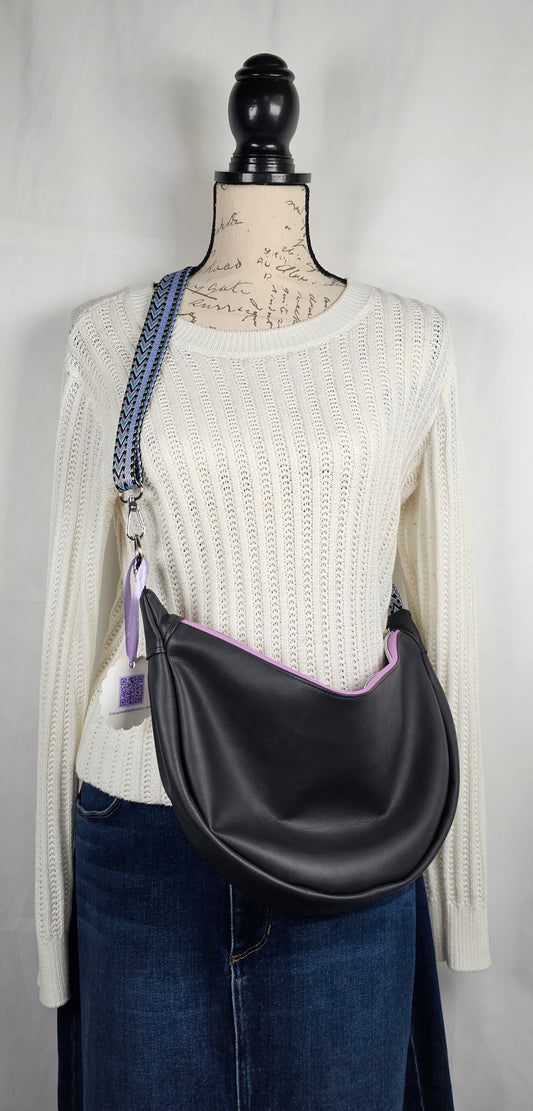 Large Crescent Crossbody - Black Faux Leather