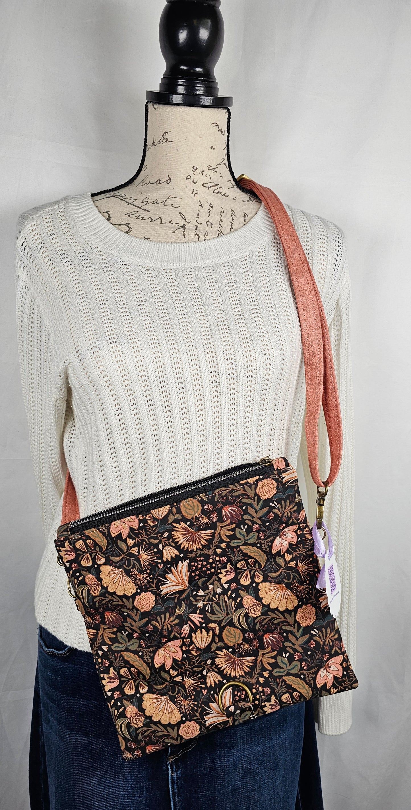 Pink and Black Cork Fold-Over Bag with Adjustable Cork Strap