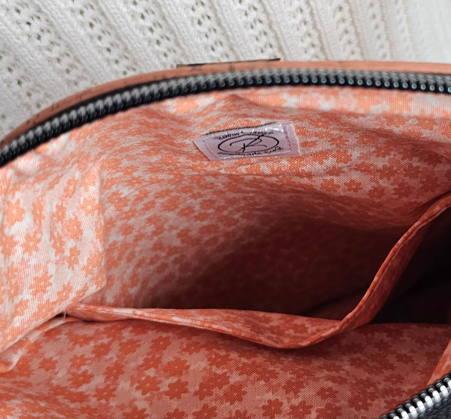 Pink and Black Cork Fold-Over Bag with Adjustable Cork Strap