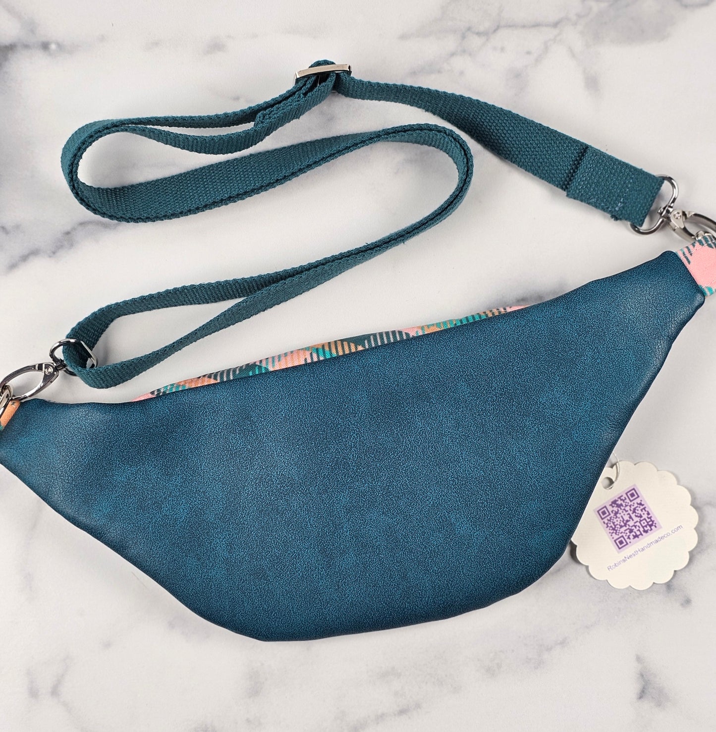 Colorful Plaid Bum Bag with Mint Green Lining