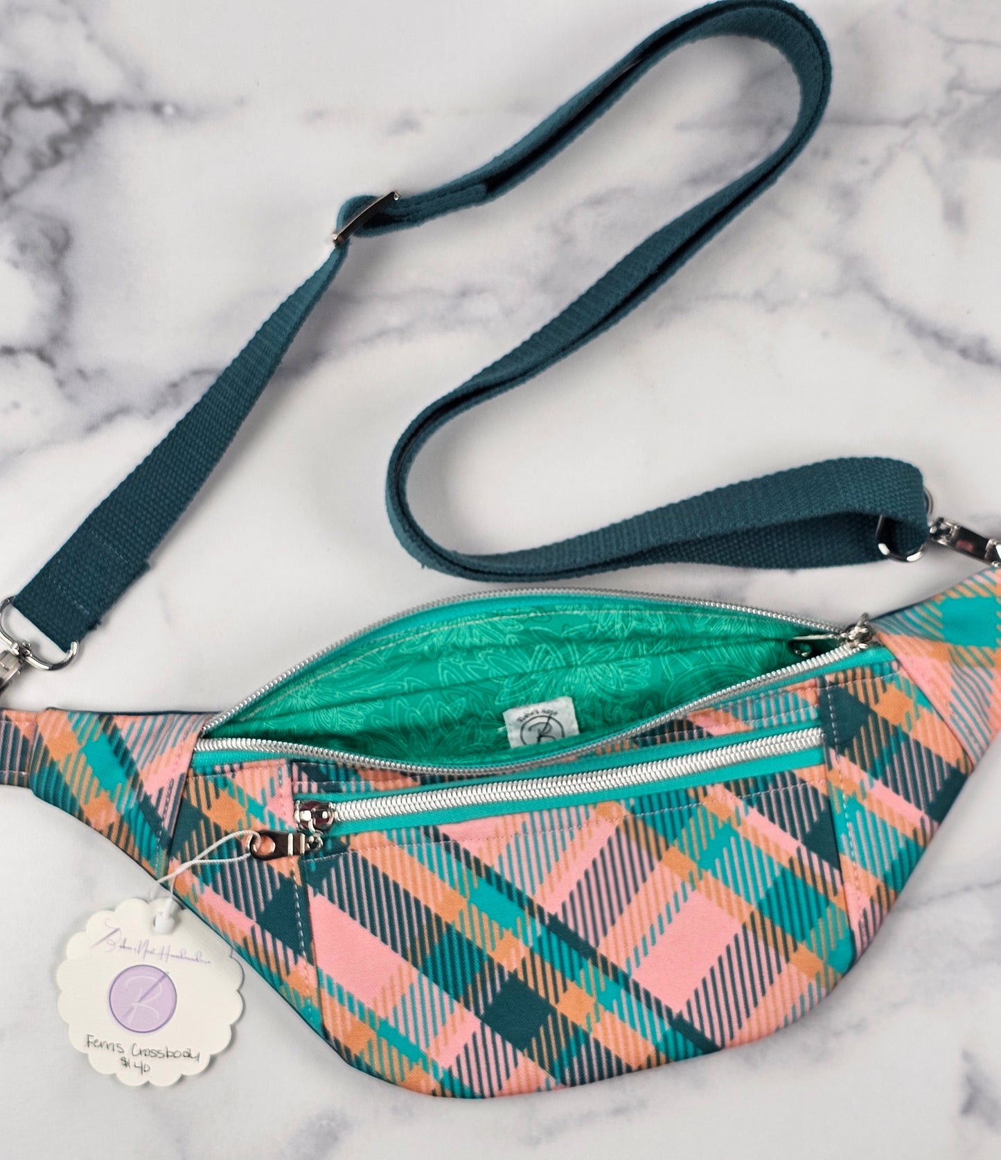 Colorful Plaid Bum Bag with Mint Green Lining
