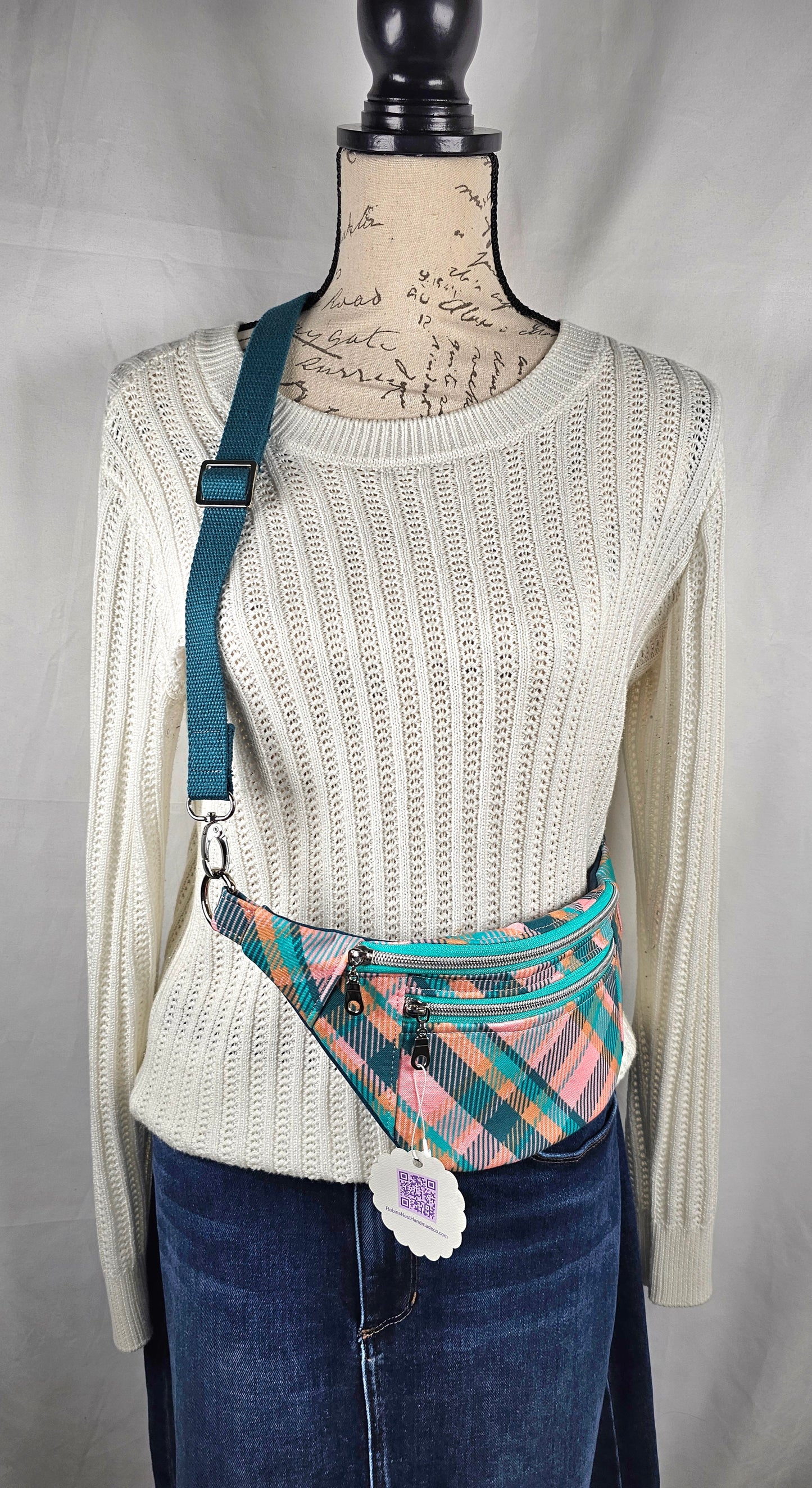 Colorful Plaid Bum Bag with Mint Green Lining