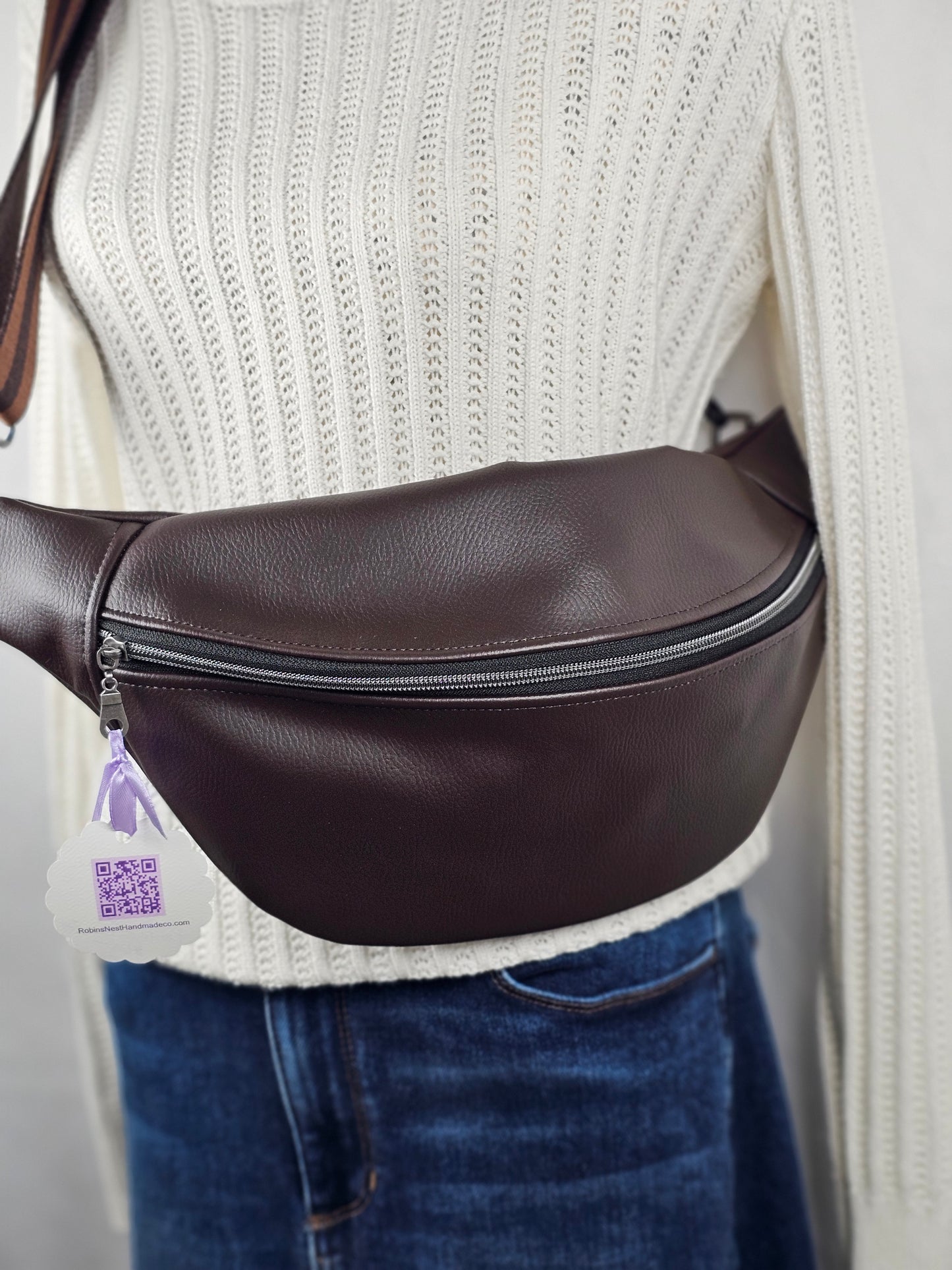 brown faux leather waist belt