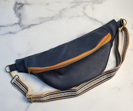 Navy Faux Leather Bum Bag