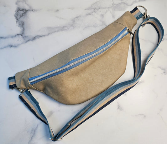 Large Greige Faux Leather Bum Bag - Wanderlust Edition
